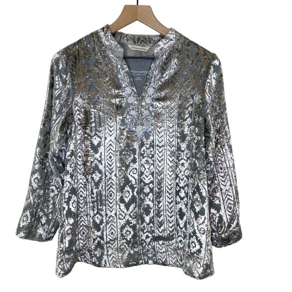 Soft Surroundings Women’s Velour and Sheer Popover Boho Tunic Top Size XS